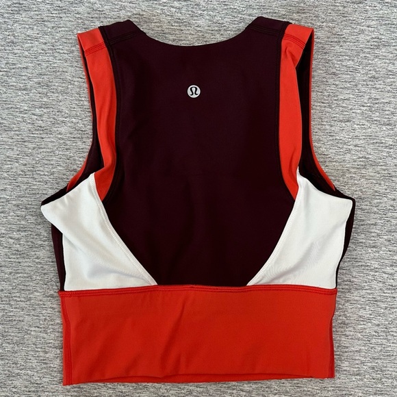 Lululemon Kick Swerve Sweat Bra, Bordeaux Drama/ Vivid Flame/White, Size 2 - Picture 1 of 6